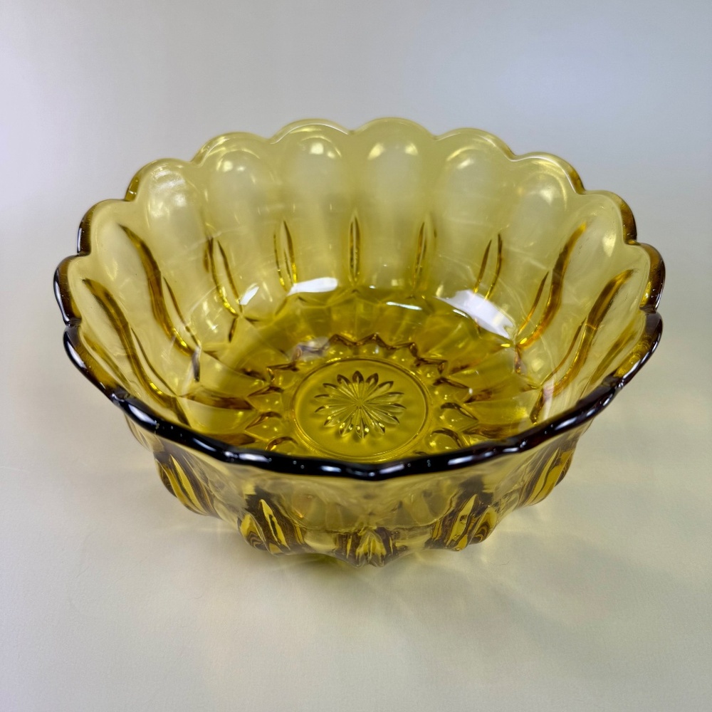 Vintage Anchor Hocking Fairfield Amber Glass Bowl | 1970s Mid-Century Serveware